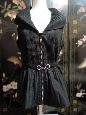 Sleeveless Black Vest With Rhinestone Zipper